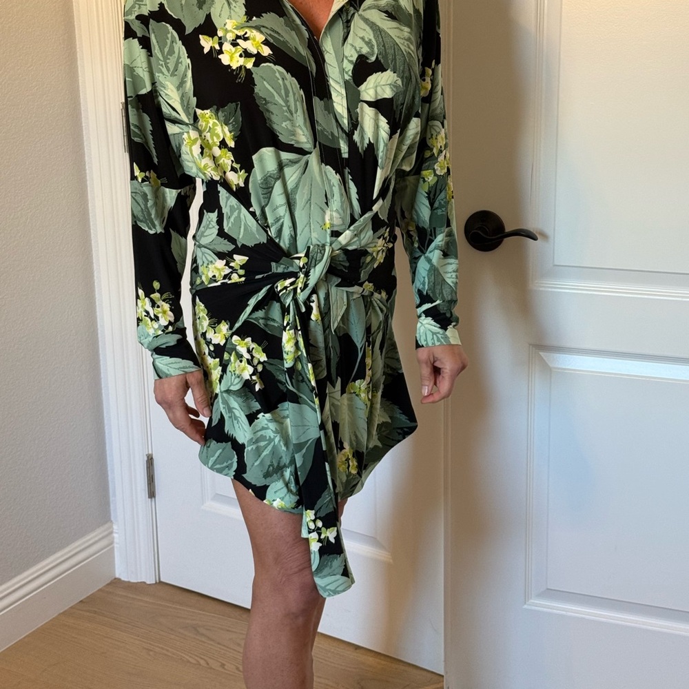 Norma Kamali Floral Leaf Print Wrap Dress